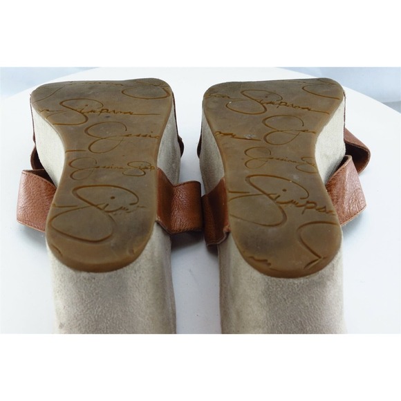 Jessica‎ Simpson Sz 7.5 B Brown Slide Leather Women Sandals - Picture 7 of 8